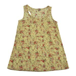 BKE Women's size Large Tank Top Sleeveless‎ Tunic Knit Yellow Pink Roses